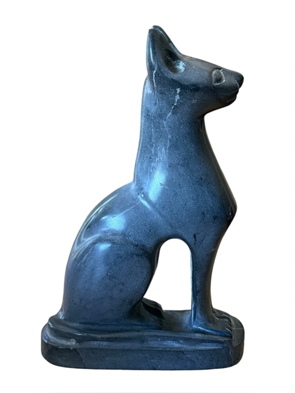 Vintage Carved Bonded Stone Egyptian Goddess Seated Bastet Cat Gray